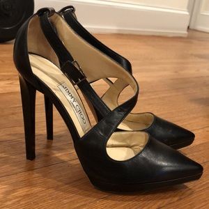 Jimmy Choo Black Leather Metallic Heel 36.5 / 6